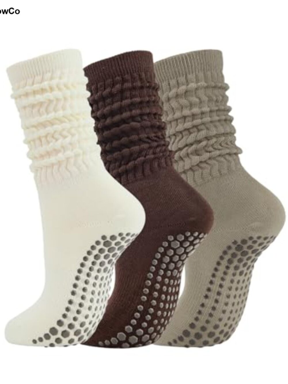 Yoga Pilates Barre Grip Socks Long Cozy Cotton Non Slip Women 3 Pack
